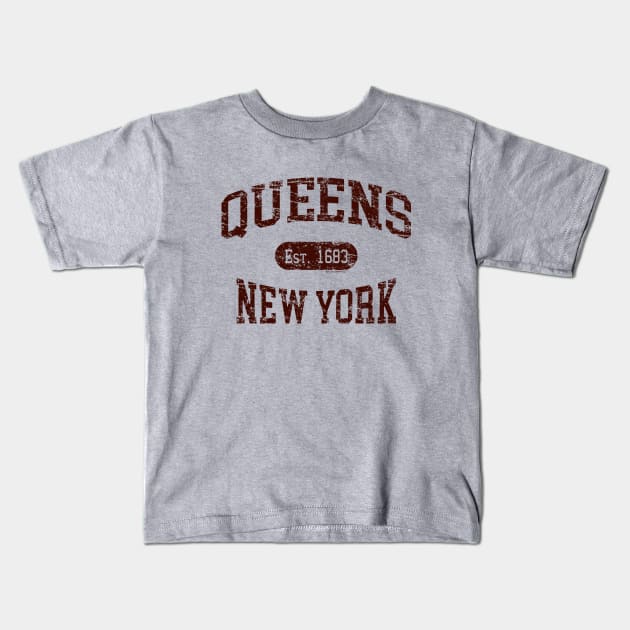 Queens NY Vintage Distressed Retro Print Kids T-Shirt by FireflyCreative